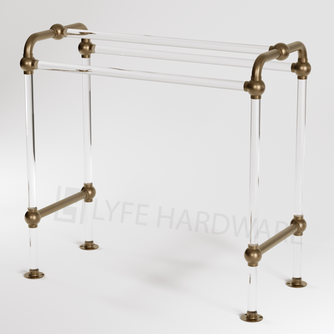 Free Standing Towel Rack in Lucite and Brass